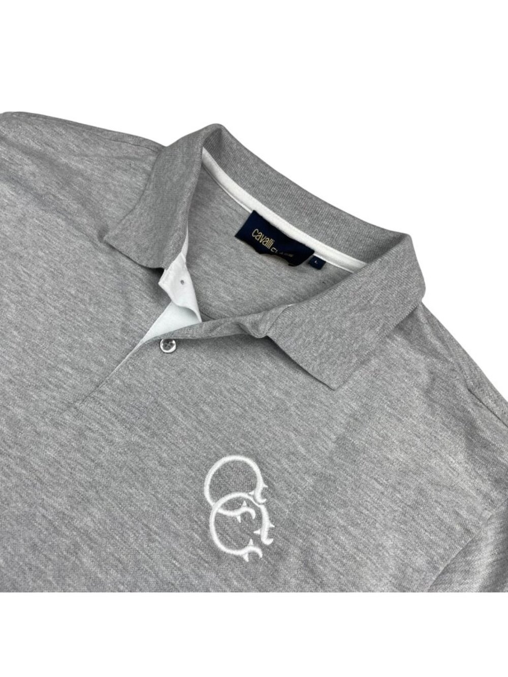 Cavalli Class Men's 100% Cotton Embroidered Logo S/S Polo Shirt Gray • Large